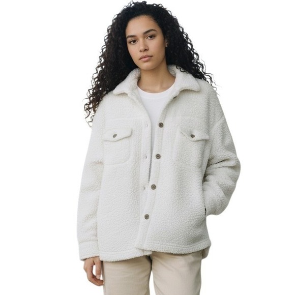 32 Degrees Jackets & Blazers - 32 Degrees Heat Womens Sherpa‎ Fleece Shacket Ivory Button Up Jacket M/L
